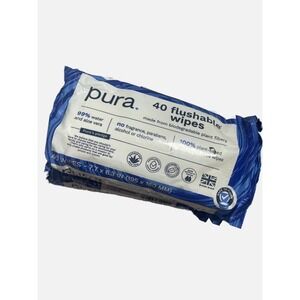 Pura Flushable Wipes Unisex 120 Count White Biodegradable Plant Based Eco Friend